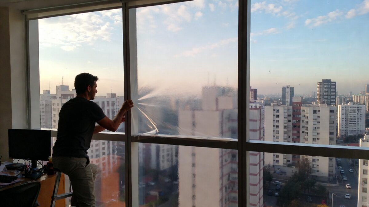 person removing window film image